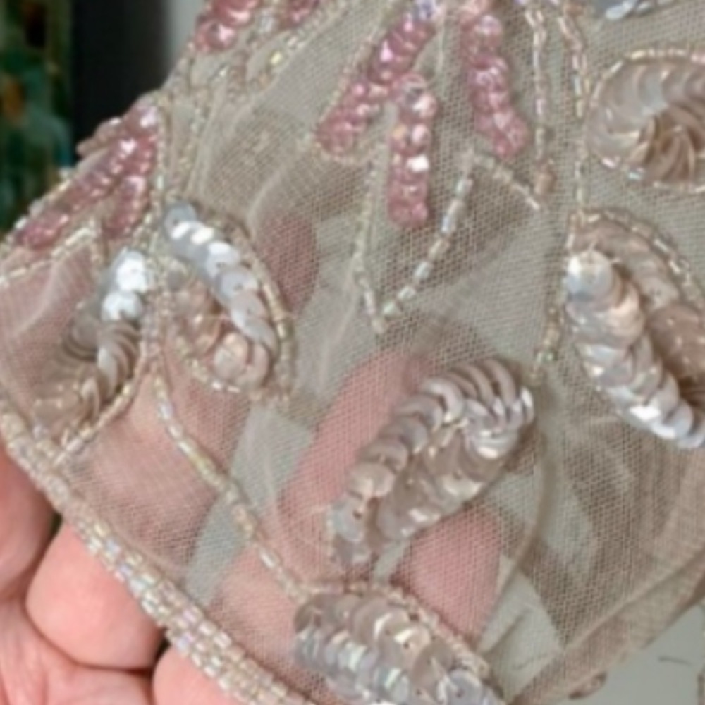 Adrianna Papell Sz 10, floor length, short sleeve, rose gown with sequins, beads - Picture 8 of 12